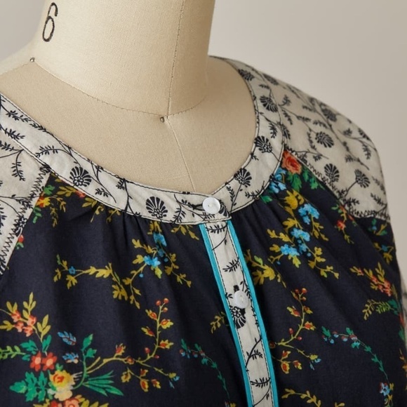 Sundance Stories To Be Told Navy Blue Floral Button Up Long Sleeve Blouse XS - Picture 6 of 10